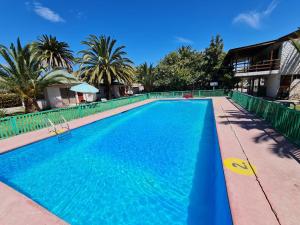 a large swimming pool with blue water at Cabañas Yunkai in Vicuña