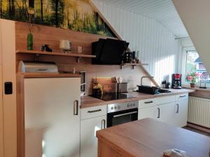 Kuchyň nebo kuchyňský kout v ubytování Ferienwohnung an der Bieke