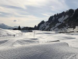 a snow covered mountain with a house in the background at REFUGE de VERCHAIX in Verchaix +4 photos