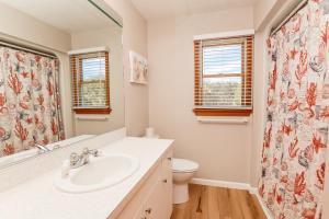 a bathroom with a sink and a toilet at Oceanside, Close to Beach, Hot Tub- OS5H, Long Beach Day in Corolla +30 photos