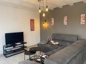 a living room with a couch and a flat screen tv at Chez Paul in Jeuxey