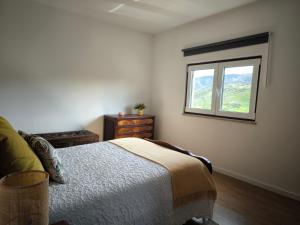 a bedroom with a bed and a window at Casa do Pedro, Quinta Vale de Vila in São João da Pesqueira