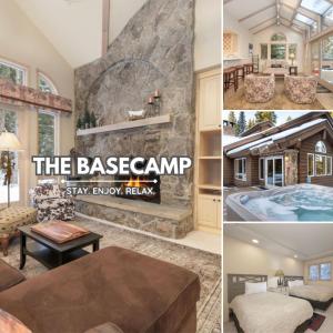 Un collage de fotografías de una habitación con chimenea. en Trailside Mountain Retreat with Private Hot Tub, en Winter Park