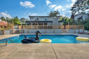 una piscina con un cisne negro y tres frisbees en TAL Getaway with POOL only 7 Mins to FSU, en Tallahassee