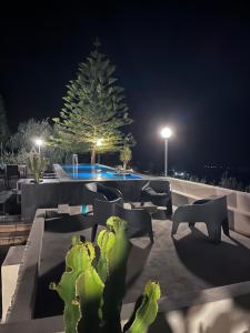 a cactus is sitting on a patio at night at Villa Francesca by Casa Manfredi in Monte SantʼAngelo