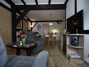 Televiisor ja/või meelelahutuskeskus majutusasutuses Ferienwohnung in der hübschen Inselstadt Malchow