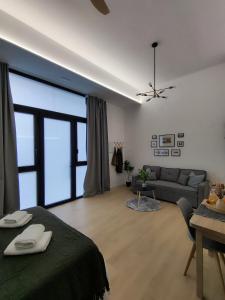 a living room with a bed and a couch at Apartamento Río Turia Pingüino in Valencia