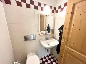 莱比锡Zu Fuß ins Zentrum, nahe Arena的带水槽和马桶的小浴室