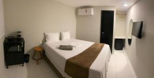 a bedroom with a large bed and a television at Aloha Noronha Suites in Fernando de Noronha