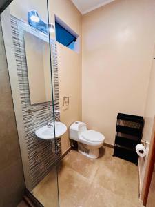 ein Badezimmer mit Toilette und Waschbecken in der Unterkunft Habitación Céntrica en Iquitos - Casa Alemi 17 in Iquitos