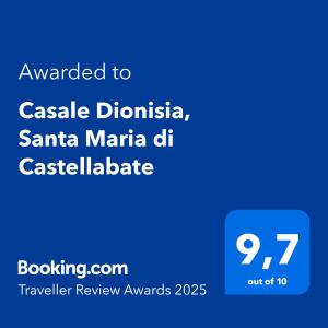Certifikát, hodnocení, plakát nebo jiný dokument vystavený v ubytování Casale Dionisia, Santa Maria di Castellabate, Appartamento Iris