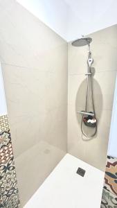 a bathroom with a shower with a shower head at havre de paix à Pianottoli proche des plages in Pianottoli-Caldarello