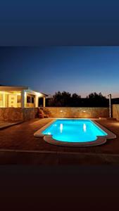 a small blue swimming pool in front of a house at Family Home Iskra in Bulić