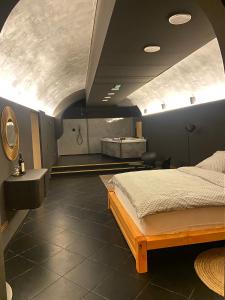 a bedroom with a bed in a room with a ceiling at UrbanSpa - Prague 1 in Prague