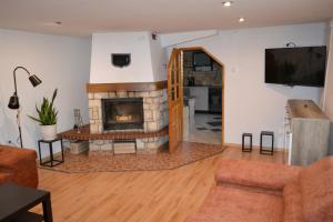 a living room with a fireplace and a television at Dobre miejsce na Jurze in Kroczyce