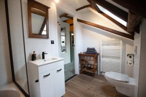 a bathroom with a white sink and a toilet at Stadslogement De Oude Smidse Steenwijk in Steenwijk