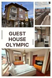 eine Collage mit vier Bildern eines Gästehauses olymprine in der Unterkunft Olympic Guest House with Free Parking in Welingrad