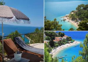 a collage of photos of a beach and a resort at Casa Malinas in Stanići