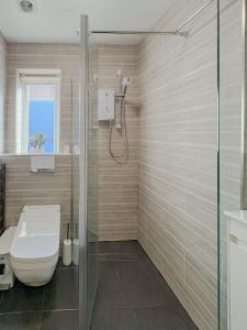 a bathroom with a toilet and a shower at Priscilla Close 1 Bedroom in Earlham