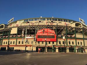 a large building with a large sign in front of it at Entire Apt in Heart of Chicago in Chicago