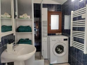 a bathroom with a washing machine and a sink at studio haut-pays-grasse in Valderoure