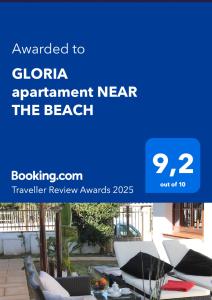 Certifikát, hodnocení, plakát nebo jiný dokument vystavený v ubytování GLORIA apartament NEAR THE BEACH