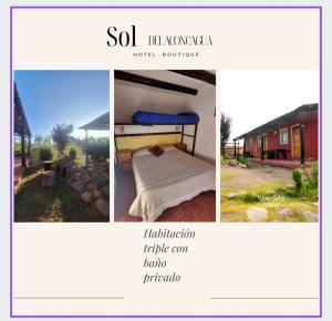 a collage of pictures of a bed and a house at Posada Malbec 3 Dormis in Uspallata +41 photos