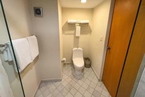 a small bathroom with a toilet and a glass door at Oceanfront with exclusive amenities! in Puerto Vallarta +17 photos