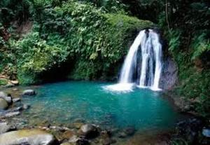 a waterfall in the middle of a pool of water at Charmante maison à Sainte-Anne avec jardin in Sainte-Anne
