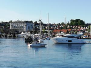 a group of boats are docked in a harbor at Villa Ferie og Overnatning in Svendborg