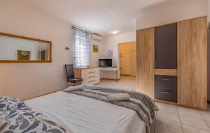 a bedroom with a large bed and a mirror at Awesome Apartment In Medulin With Wifi in Medulin