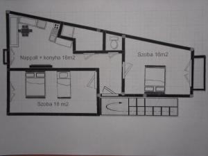 een tekening van een plattegrond van een huis bij Mars II. Apartman in Szeged