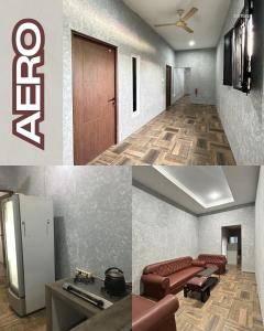 a collage of two pictures of a living room at Aero Guest House in Timuran