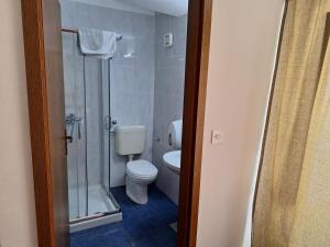 a bathroom with a toilet and a glass shower at Sobe MaMaLu in Valun