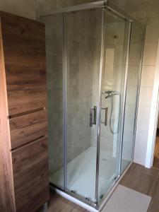 a shower with a glass enclosure in a bathroom at Casa Mario in El Fresno +34 photos
