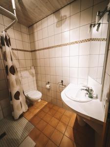 a bathroom with a sink and a toilet at Gasthof Janser in Altenstadt +17 photos