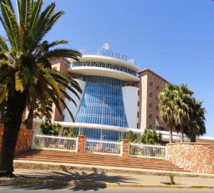 a building with a palm tree in front of it at Hotel Asmara Palace in Asmara