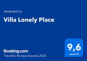 Certifikát, ocenenie alebo iný dokument vystavený v ubytovaní Villa Lonely Place