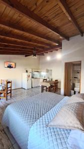 a large bedroom with a large bed and a kitchen at Apartamentos-Cabañas Encanto II in El Bolsón