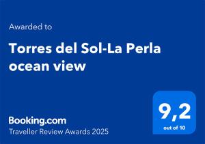 Certifikát, hodnocení, plakát nebo jiný dokument vystavený v ubytování Torres del Sol-La Perla ocean view