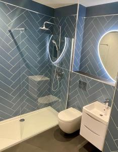a bathroom with a toilet and a sink and a mirror at Tullochard House B&B in Dunvegan