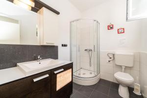 a bathroom with a sink and a shower and a toilet at Apartment Iva in Veli Iž +27 photos