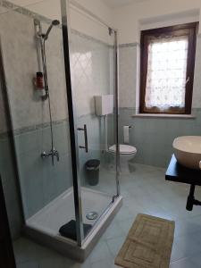 a bathroom with a shower and a toilet at Terry Road House in Monterotondo +53 photos