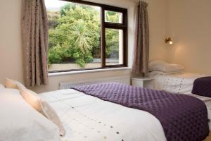 a bedroom with two beds and a window at Mountain View B&B in Lauragh