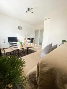 un salon avec un lit et une télévision dans l'établissement Bel Appartement 2 pièces - 10min de la mer, à Nice