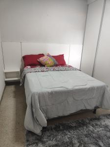 蒙蒂斯克拉鲁斯Premium Apartment light的一间卧室,床上有红色枕头