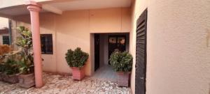 un bâtiment avec deux plantes en pot devant une porte dans l'établissement La maison de Kalabancoura, à Bamako 8 autres photos
