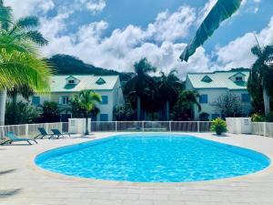 a swimming pool in front of a house at Coconut, Anse Marcel, Beach & Pool in Anse Marcel 