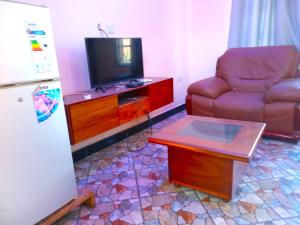 NkunjilaにあるBleivory Homes1のソファとテレビのあるリビングルーム