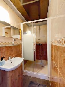 a bathroom with a sink and a shower at U Dany in Białka Tatrzanska +56 photos